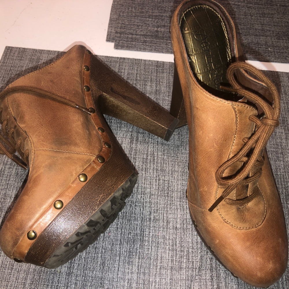 Sam Edelman clog mules heels platform slip on shoes Sz 8 brown women lace up
